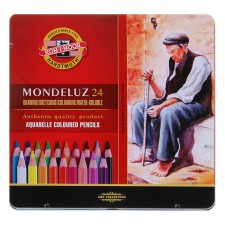 Pencils Watercolor set 24 colors, Koh-I-Noor Mondeluz 3724, in a metal pencil case