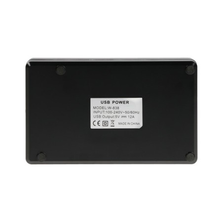 Charger station WLX-838, 10 USB, 60 W, 12 A, switch, black-3