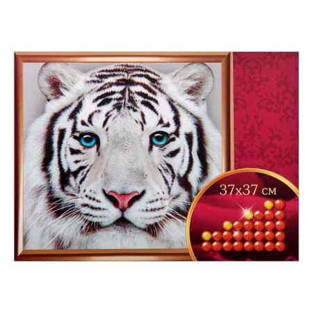 Diamond mosaic with a partial filling on the hill "White Tiger", 37 x 37 cm-1