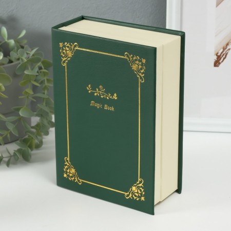 Casket to the leatherette for jewelry "Magic Book" dark green 15.5x21.5x7 cm