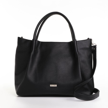 The bag is female, medium size, long belt, black color
