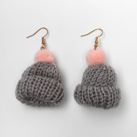 New Year! Earrings "New Year" caps, gray-pink color in gold-3