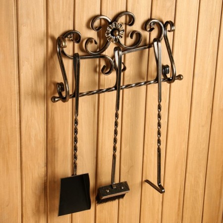 Kaminnaya set KN-6-5 wall, forged, bronze color, 3 objects: poker, scoop, panicle-1