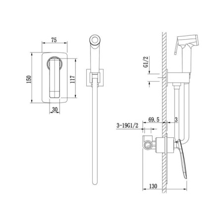 Timo Helmi 4089/00-16sm bideter, built-in, with hygienic shower, white-1