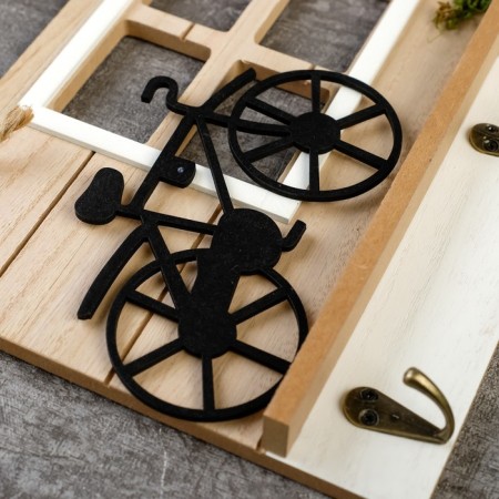Decorative wood hooks "Bicycle on the lawn at the house" 20x2.5x30 cm-3