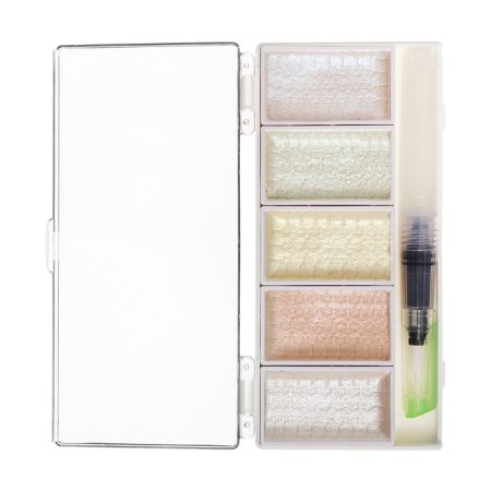 Watercolor paints, pearl, + brush, in a plastic box, 5 colors-3