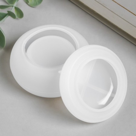 Mold Silicon "Casket Round" with a lid 7x7x3.5 cm-2