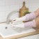 Raccoon household gloves with brushes, cuff and lining, size l, 47 cm, white color
