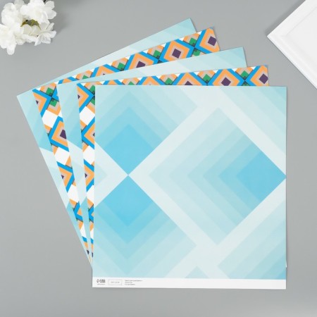 Scrapbooking paper bilateral "rhombus" density 180 grams set 5 pcs 30.5x32 cm-1
