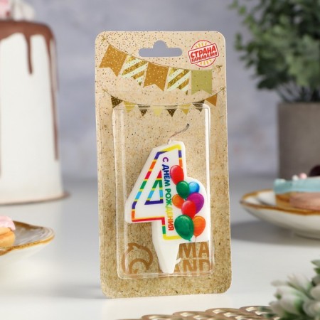 Candle in the Cake "Bright Birthday", number 4, multi -colored, 6.5 cm-1