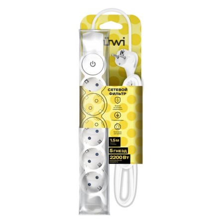 Network filter, 5 nests, 1.5m, s/h, with curtains, with an off, 2200W, 10A, white, 32574 1, Duwi-7