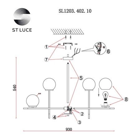 Ceiling Ceiling ST LUCE. SL1203.402.10. Limano. 10x60 watts, E27, 93x54 cm, black color, brass-5