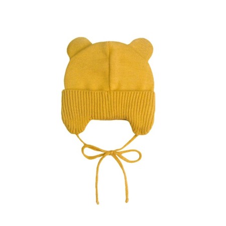 A cap on ties with ears Children's Amarobaby Pure Love Bear, with a lining, size 42-44 cm, yellow color-6
