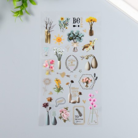 Plastic sticker "Flowers in vases" 10.3x22.5 cm-1