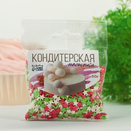 Confectionery Sprinking "Stars": red, white, green, 50 g-1