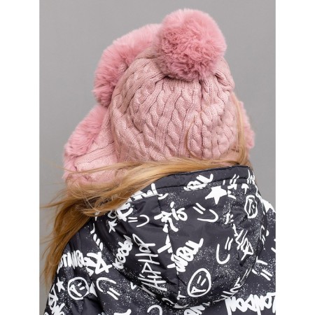 Children's hat with fur with fur, size 52, pink color-2