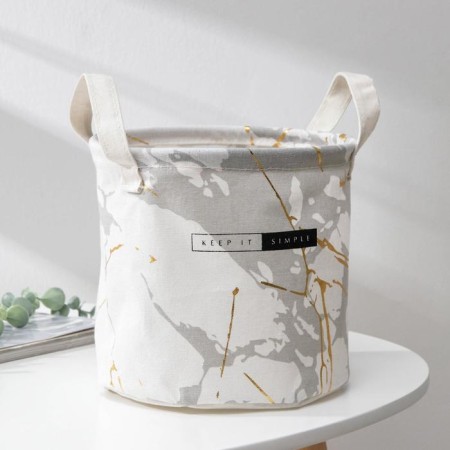 Storage basket with handles of the shade "marble", 20 × 20 × 24 cm, white-gray color