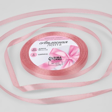 Satin tape, 6 mm × 23 ± 1 m, pearl pink color No. 135