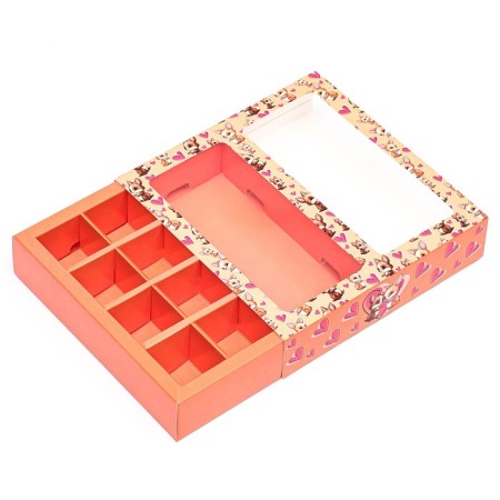 Box for 8 sweets + chocolate, with a window, "chanterelles" 17.7 x 17.85 x 3.85 cm-3