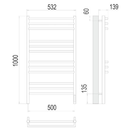 Terminus heated towel rail "Prato" P12, 500x1000 mm, chrome-3