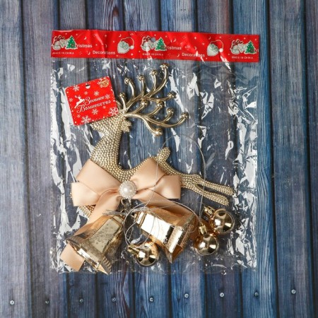 Decoration New Year's "Cozy Fairy Tale" Bells Deer Basin, 14x33 cm, gold-1
