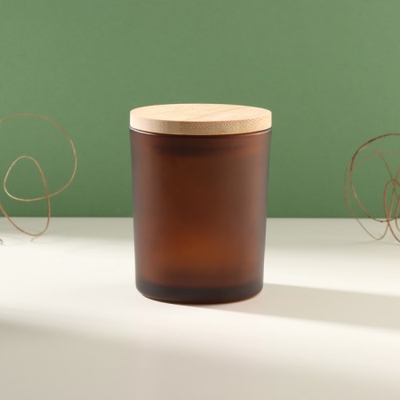 Bank for candles glass with a “brown semi -water” lid 220 ml 7x7x8.4 cm