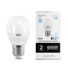 LED LED ELEMENTARY 8W ball 6500k cold. Bel. E27 560lm Gauss 53238