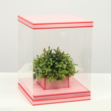 Box for flowers with a vase and PVC windows are folding, saturated pink, 23 x 30 x 23 cm