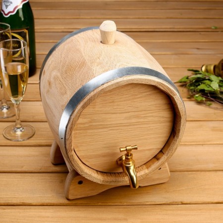 Oak barrel on a stand, 3l, Caucasian oak, brass tile-2