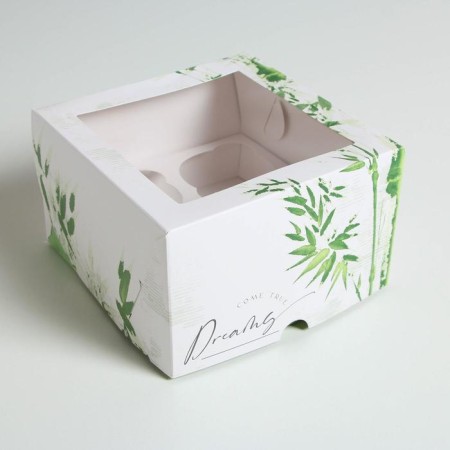 Capcake box, confectionery packaging, 4 cells "Dreams Come True", 16 x 16 x 10 cm-1