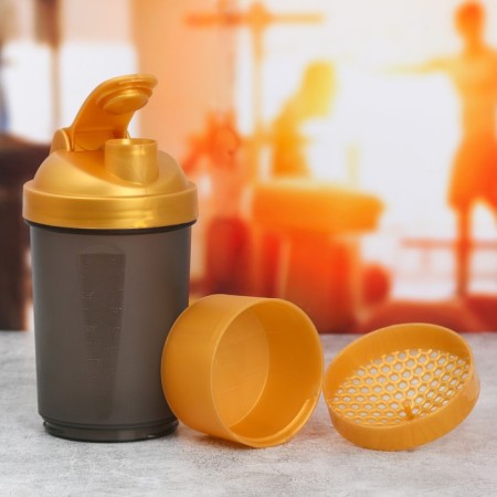 Sports shaker with a bowl for protein, black-gold, 500 ml-1