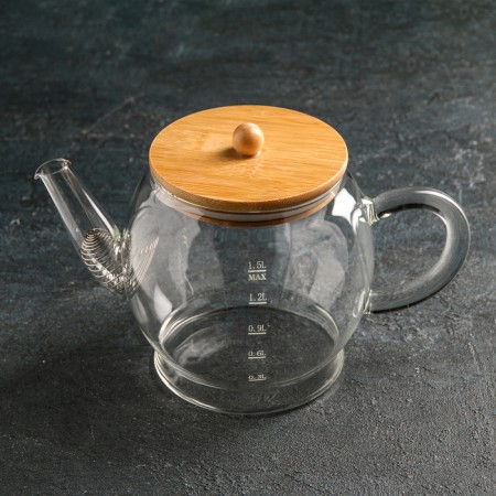 A glass teapot with a bamboo cover and a metal filter “IVF. Babble ", 1.5 l, 26.5 × 14 × 16.5 cm