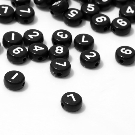 Acrylic bead "numbers" mix, 7 × 4 mm, set 10 g, black and white color-1