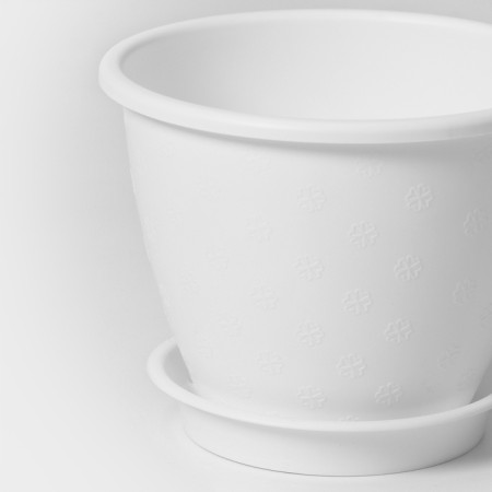 Pot for flowers with a pallet "Flower", 1.2 l, d = 15 cm, white color-1
