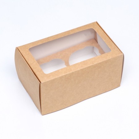 Box for 2 cupcake, craft, with a window 16 x 10 x 8 cm-1