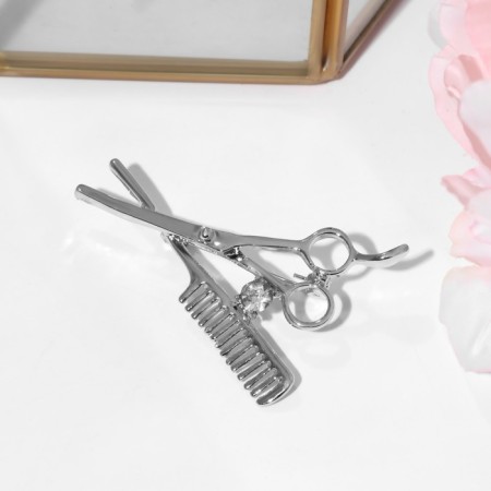 Brooch "hairdresser", white color in silver-2