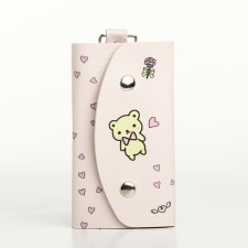 Key of buttons, 11 cm, 7 carabiners, pink color