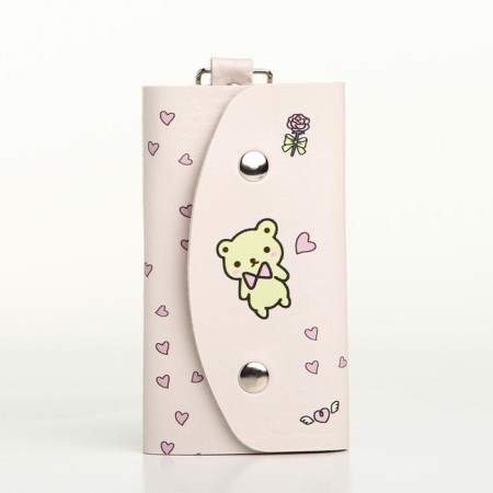 Key of buttons, 11 cm, 7 carabiners, pink color