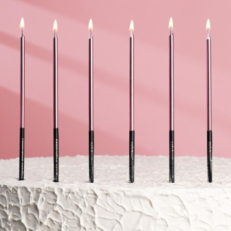 Candles in the cake "Holiday", 6 pcs, 14.5 cm, pink with black-2