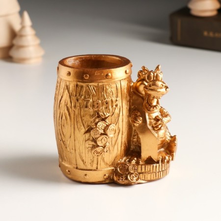 Souvenir Polystone Pencil "Bronze Dragon at the barrel - finance" MIX 7.8x5.2x7.2 cm-1