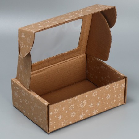 Box a gift team with a window, packaging, "stars", brown, 24x8x16 cm-2