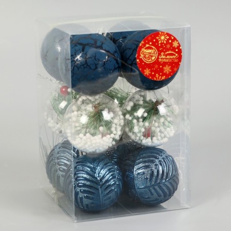 Set of balls plastic D-6 cm, 12 pcs "Winter music" Christmas tree, blue-1