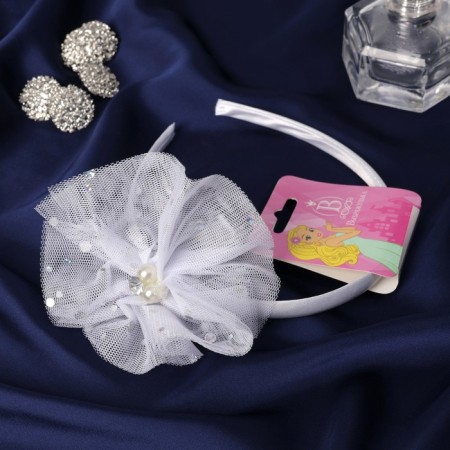 Hair cap "graduate" beads shine, 1 cm, white-1