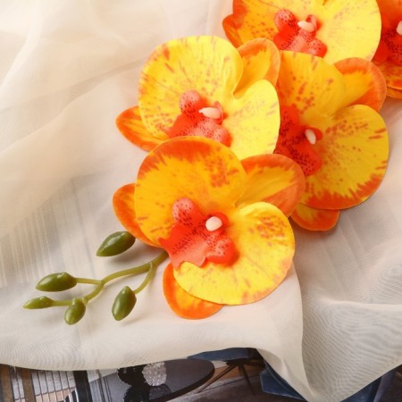 Artificial flowers "Orchid Falanople" premium, 7x55 cm, yellow-1