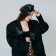 Leather beret, black color, rr 56cm