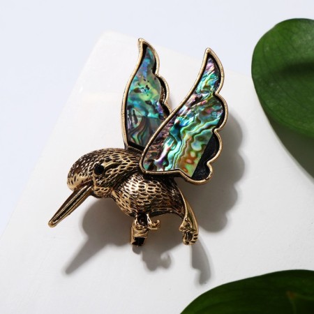 Brooch "Galiotis" hummingbirds, green color in black gold-1