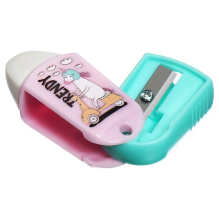 Plastic sharpener with Meshu Eraser "Unicorn", 1 hole, mix-2