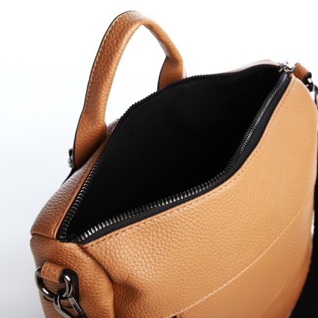 Women's backpack made of artificial leather with lightning, 4 pockets, brown color-6