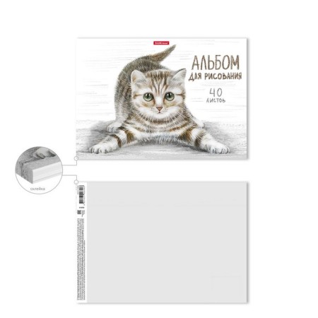 Album for drawing A4, 40 sheets, block 120 g/m², glue, Erich Krause "Tabby", 100% whiteness, solid substrate-2