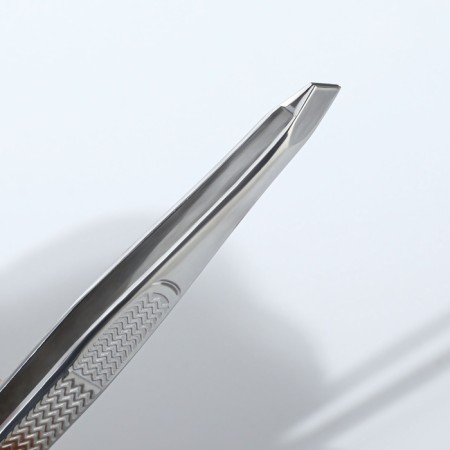 Pinzet "Premium" beveled, narrow, 9 cm, on the blist, silver color-4